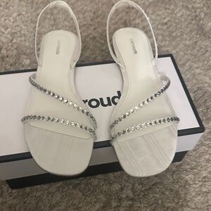 Loeffler Randall White Sandals with Silver Accents